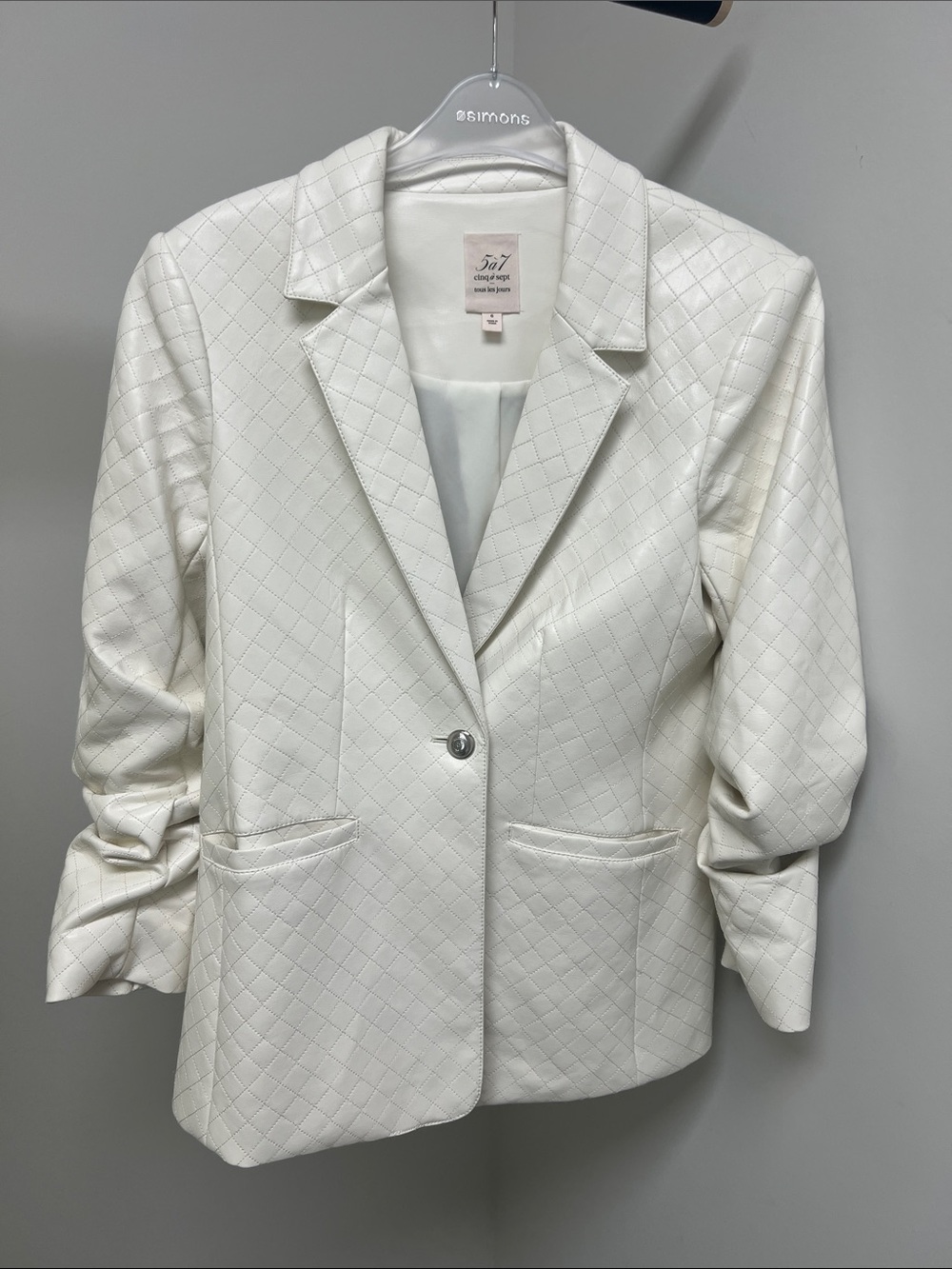 cinq a sept White Quilted Single-Button Blazer